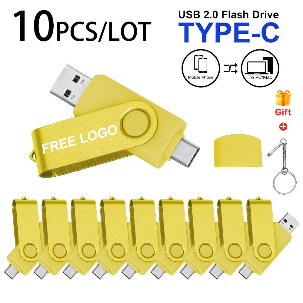 10-Pack 64GB USB-C & USB 2.0 Flash Drives | Custom Logo USB Flash Drive PRIMED 4GB yellow