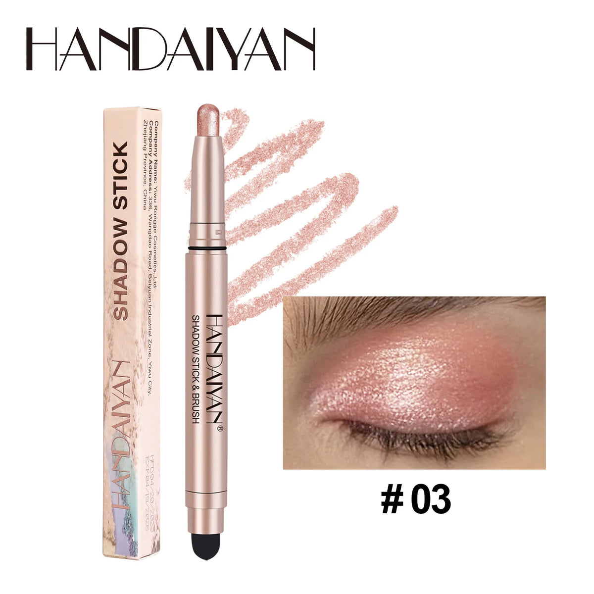 HANDAIYAN Double-Head Eyeshadow Shimmer Highlighter Pen Eyeshadow Stick Pen PRIMED 03