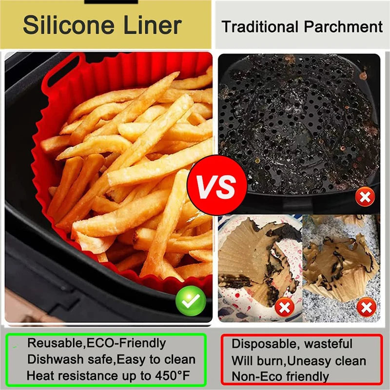 LMETJMA Reusable Silicone Air Fryer Liner Round Basket Insert Silicone Air Fryer Liner PRIMED