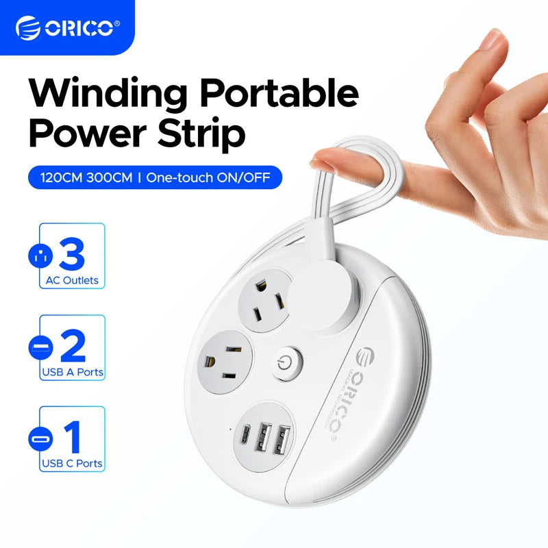ORICO Power Strip 3 Outlets USB-C Fast Charge Travel Adapter Power Strip PRIMED