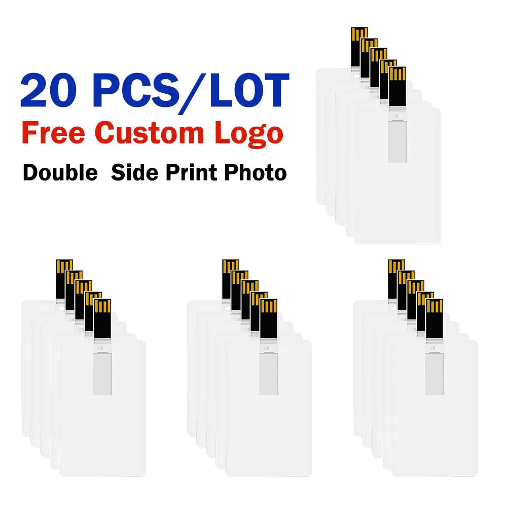 20-Pack Custom Logo Credit Card USB Flash Drives 4–64GB USB Flash Drive PRIMED 16 GB White Card