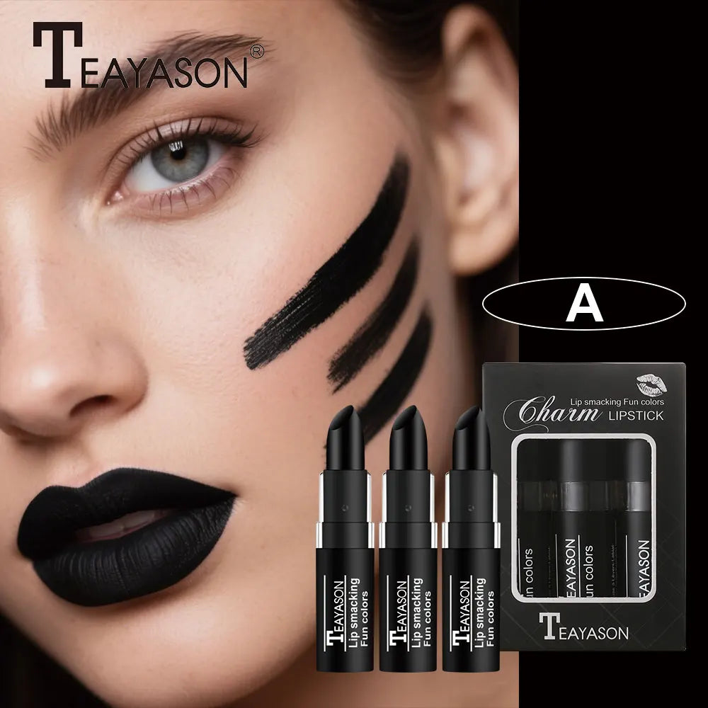TEAYASON Velvet Matte Lipstick Set – Black White Red, 3pcs