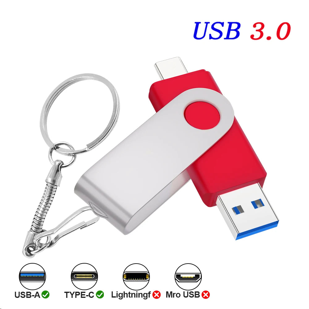 Type-C USB 3.0 Flash Drive 4GB–128GB | Custom Logo & Key Chain USB Flash Drive PRIMED 128 GB Red China Mainland