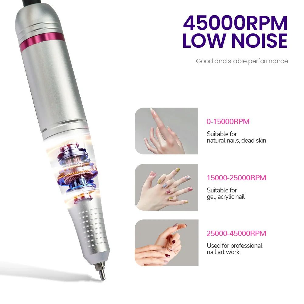 45000 RPM Electric Nail Drill Machine for Gel & Manicure Electric Nail Drill PRIMED