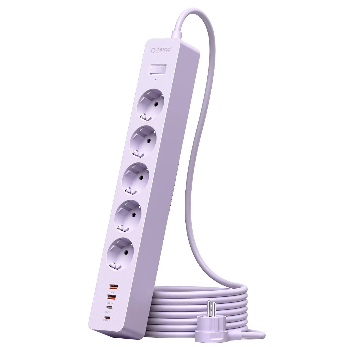ORICO EU Power Strip 5 Outlets PD 20W USB-C Fast Charger 3M Cord Power Strip Charger PRIMED 3M 5A2U2C Purple China Mainland EU Plug