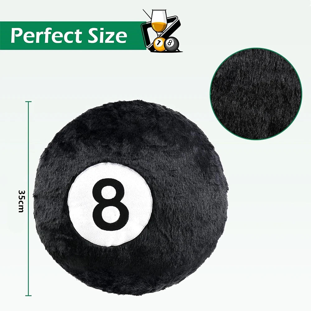 8 Ball Plush Throw Pillow 35cm – Round Billiards Cushion Decorative Throw Pillow PRIMED