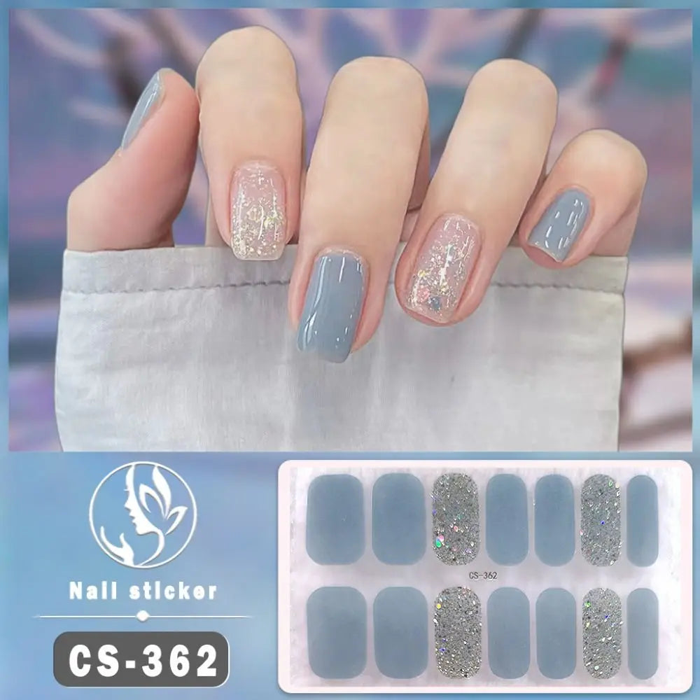 Waterproof Foil Gel Nail Stickers – 14 Tips Full Nail Wraps