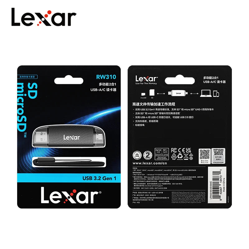 Lexar 2-in-1 USB-C SD & MicroSD Card Reader | 205MB/s USB Card Reader PRIMED