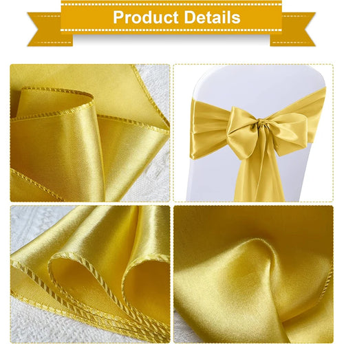 10 Pcs Satin Chair Sashes – Wedding & Banquet Bow Decor Chair Sash Ribbons PRIMED