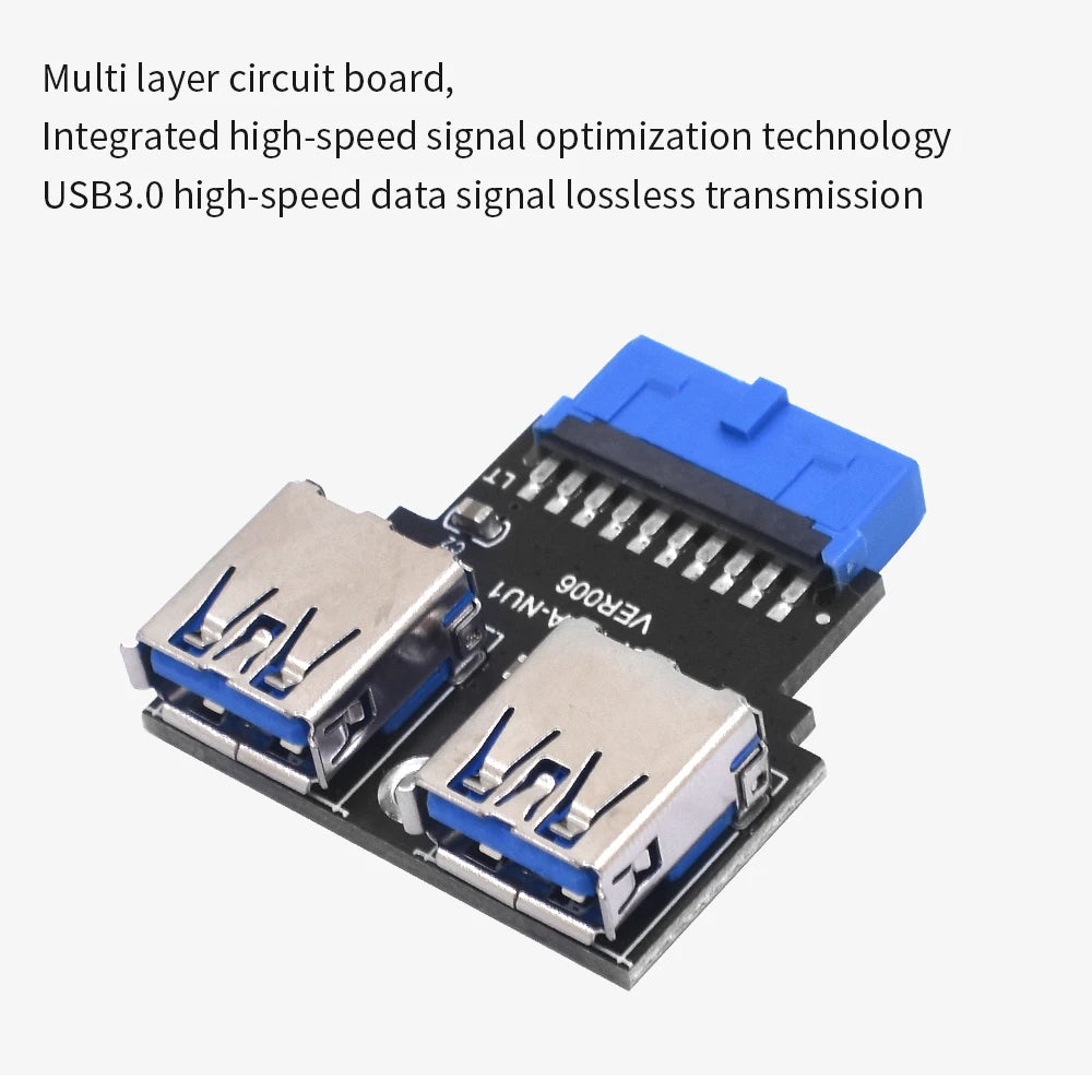 TISHRIC 19-Pin to USB Type-C & Dual USB 3.0 Front Panel Adapter USB Header Adapter PRIMED