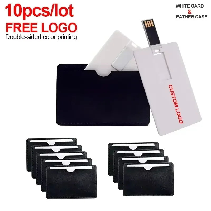 10-Pack Custom Logo Business Card USB Flash Drives 4G–64GB USB Flash Drive PRIMED 512M Card with Leather