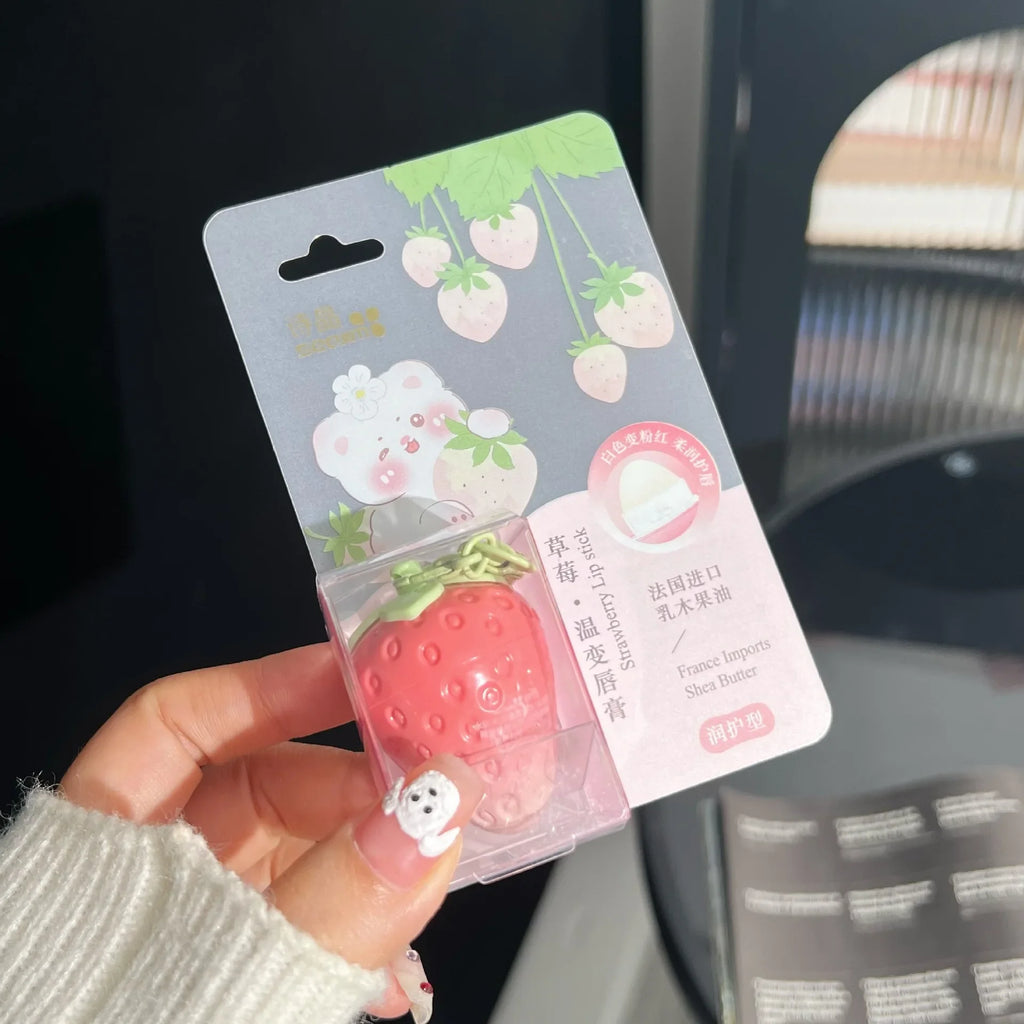 Strawberry Keychain Lip Balm – Color-Changing & Moisturizing