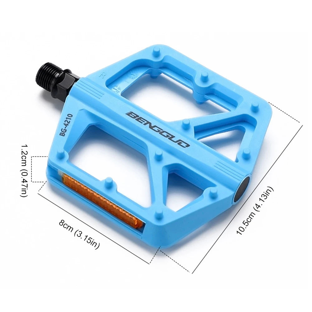 Ultralight Flat Bike Pedals | Double DU Bearing & Reflector Flat Bike Pedals PRIMED