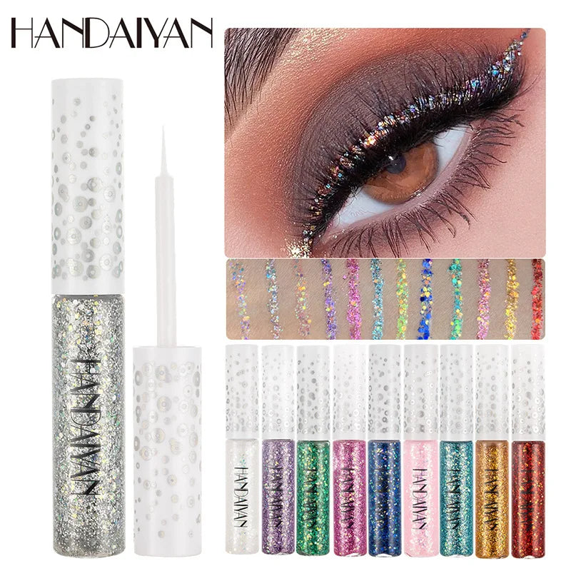 HANDAIYAN 12-Color Glitter Liquid Eyeliner – Metallic Shades Glitter Liquid Eyeliner PRIMED
