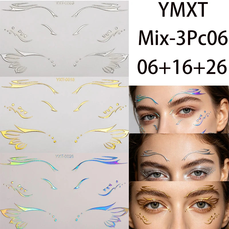 Holographic Laser Eyeliner Stickers – Waterproof Face Art Decals Face Art Sticker PRIMED Mixed-3Pc06