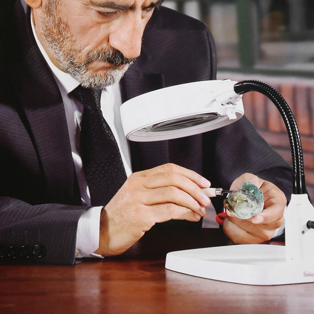 LED Desktop Magnifier Stand with Helping Hand Clamps | 3X–10X LED Magnifier Stand PRIMED