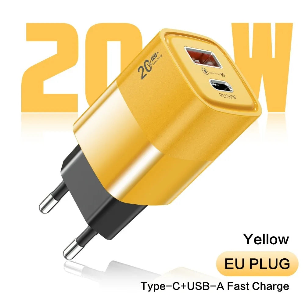PD 20W USB-C Wall Charger Quick Charge 3.0 EU/US Plug USB-C Wall Charger PRIMED Yellow EU Plug