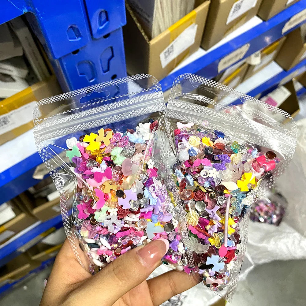600Pcs Kawaii 3D Resin Nail Charms – Bows, Hearts & Flowers Nail Art Charms PRIMED