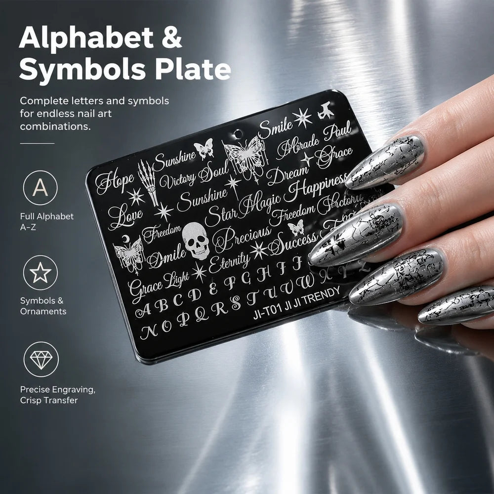 Y2K Gothic Nail Stamping Plate – Skull Butterfly Cursive DIY