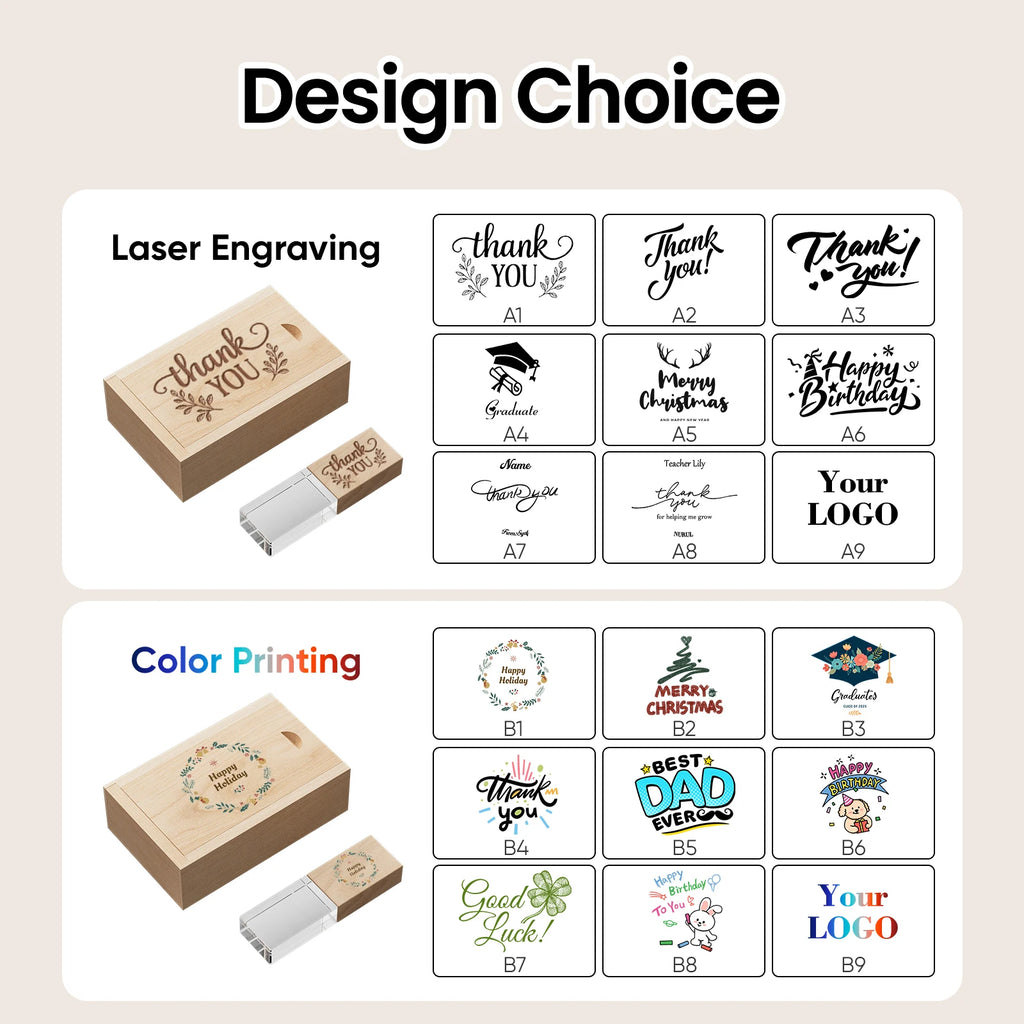 Wooden USB Flash Drive 8–128GB | Free Laser Engraving Logo Custom USB Flash Drive PRIMED