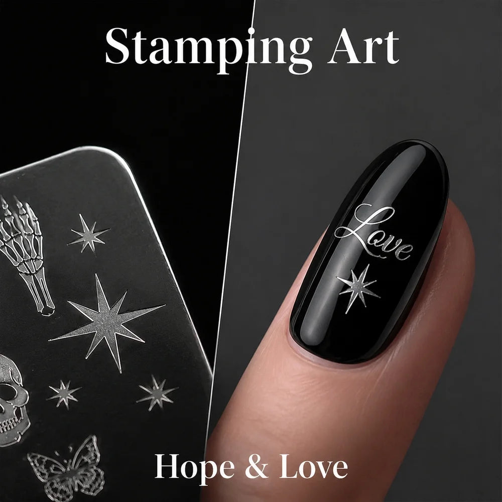 Y2K Gothic Nail Stamping Plate – Skull Butterfly Cursive DIY