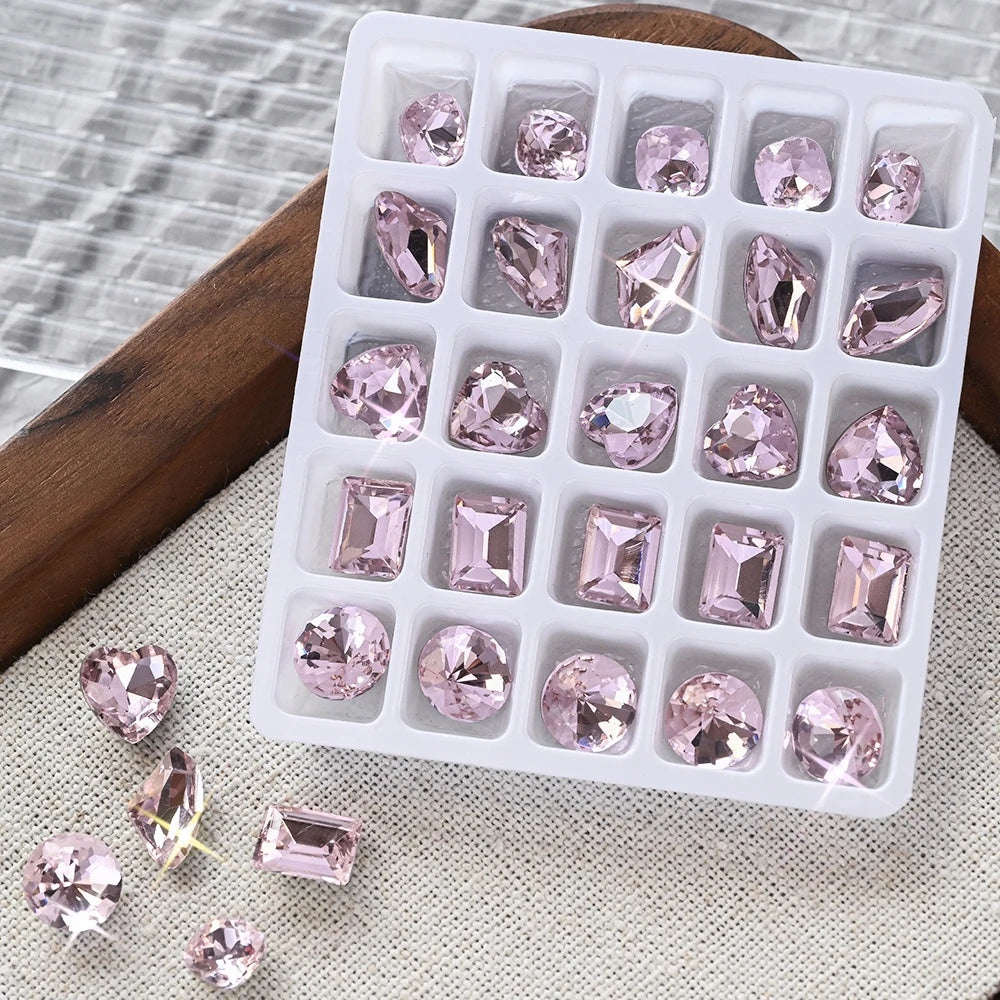 25pcs 3D Crystal Rhinestone Nail Charms – Heart Oval Square Nail Art Charms PRIMED ZB154-3