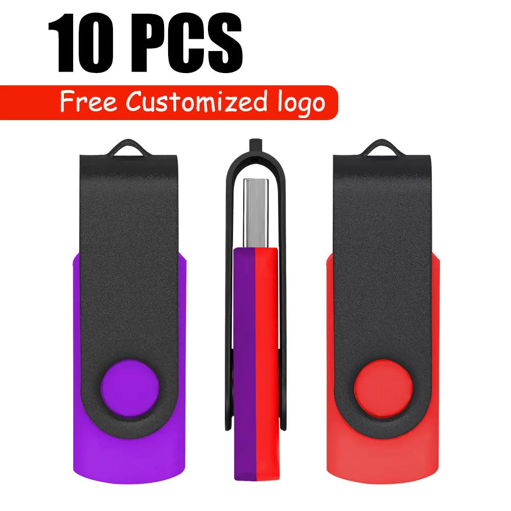 10-Pack Custom Logo Metal USB Flash Drives 256MB–128GB