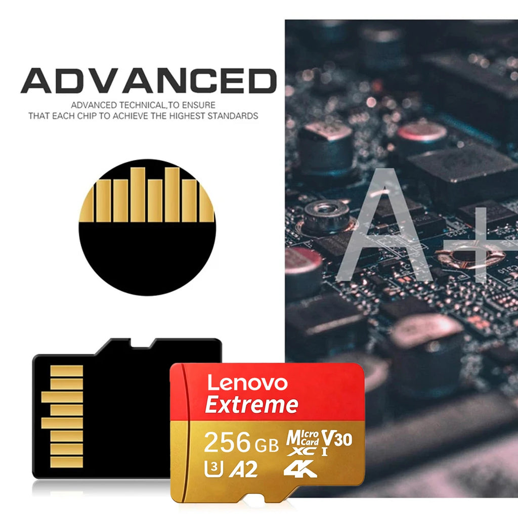 Lenovo Micro SD Card 64GB–512GB Class 10 U3 V30 A2 Flash Micro SD Card PRIMED