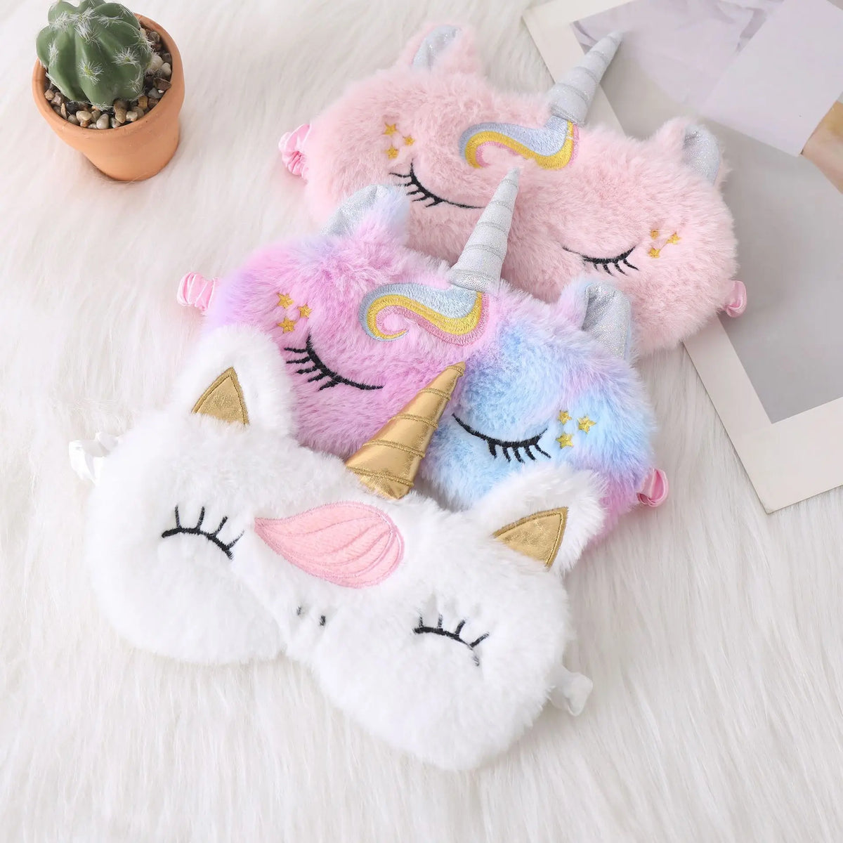 Unicorn Plush Sleep Mask – Soft Blackout Eye Cover for Girls