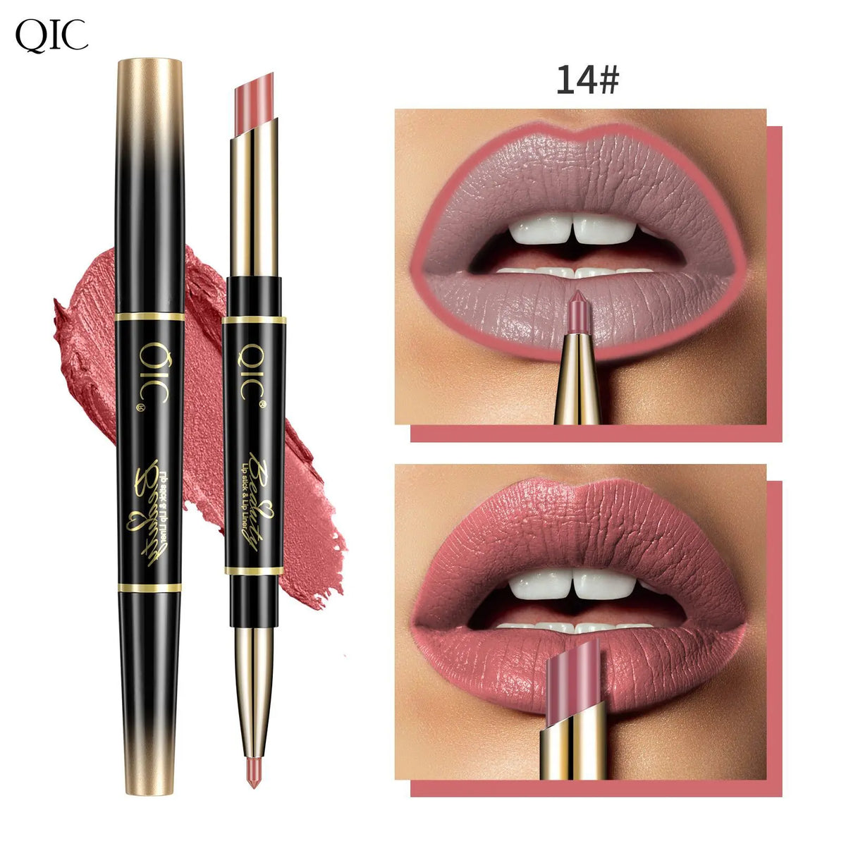 QIC 2-in-1 Waterproof Matte Lip Liner & Lipstick Pencil Lip Liner Lipstick PRIMED 14