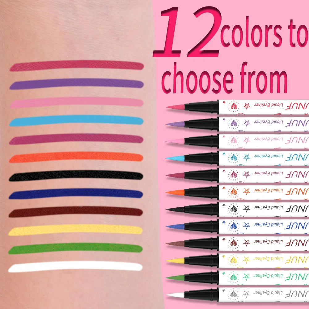 Blana 12-Color Matte Liquid Eyeliner Pen – Waterproof, 24Hr Liquid Eyeliner Pen PRIMED
