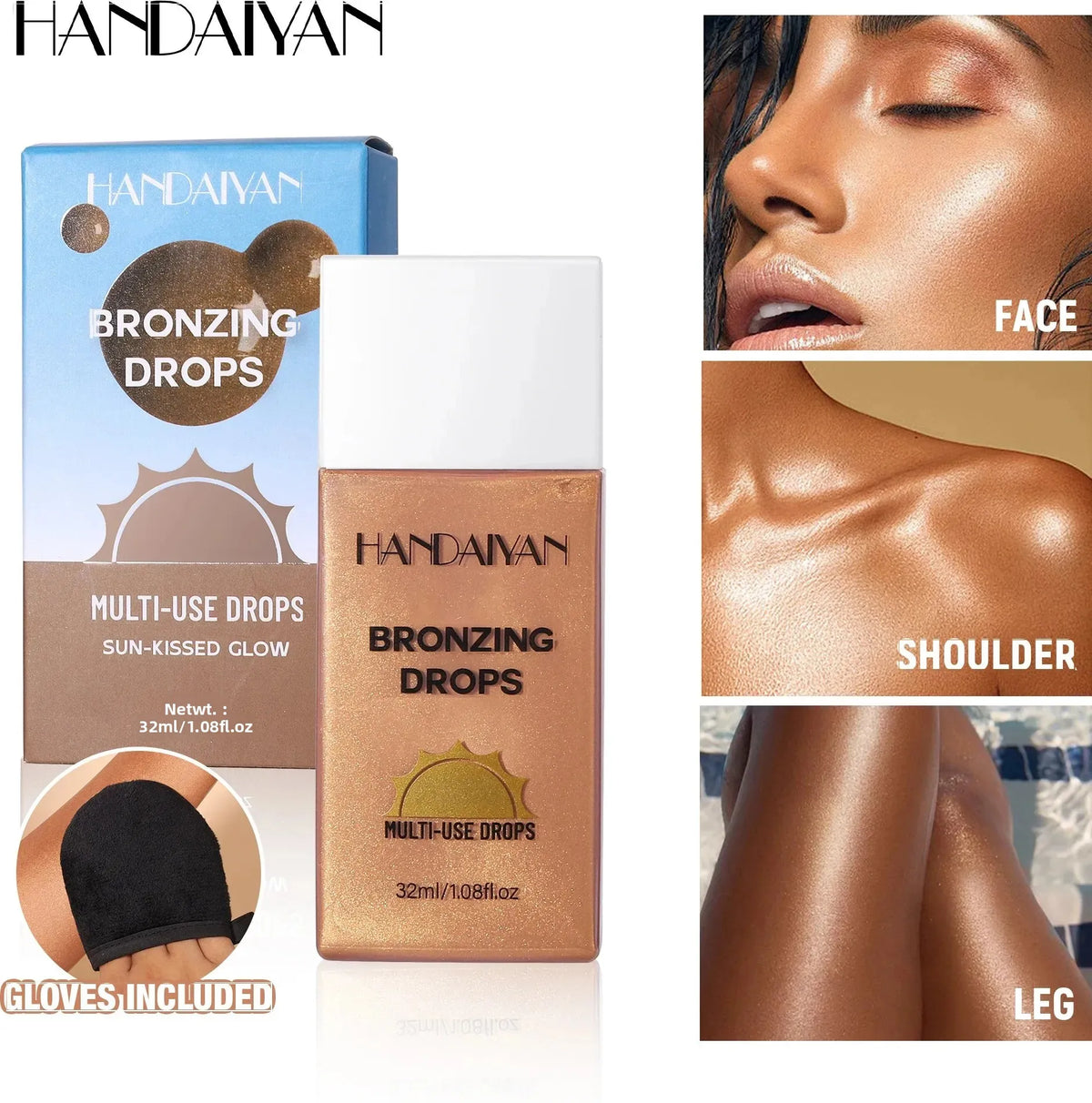 Handaiyan Liquid Bronzer Matte Waterproof Body Tanning Makeup Liquid Body Bronzer PRIMED