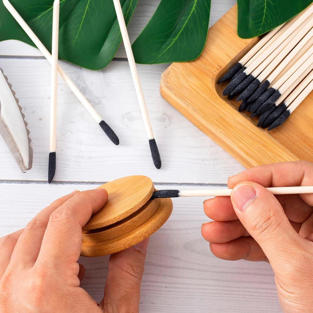 Wooden Nail Sand Tip Files & Cuticle Pusher Sticks – 10/20/40Pcs
