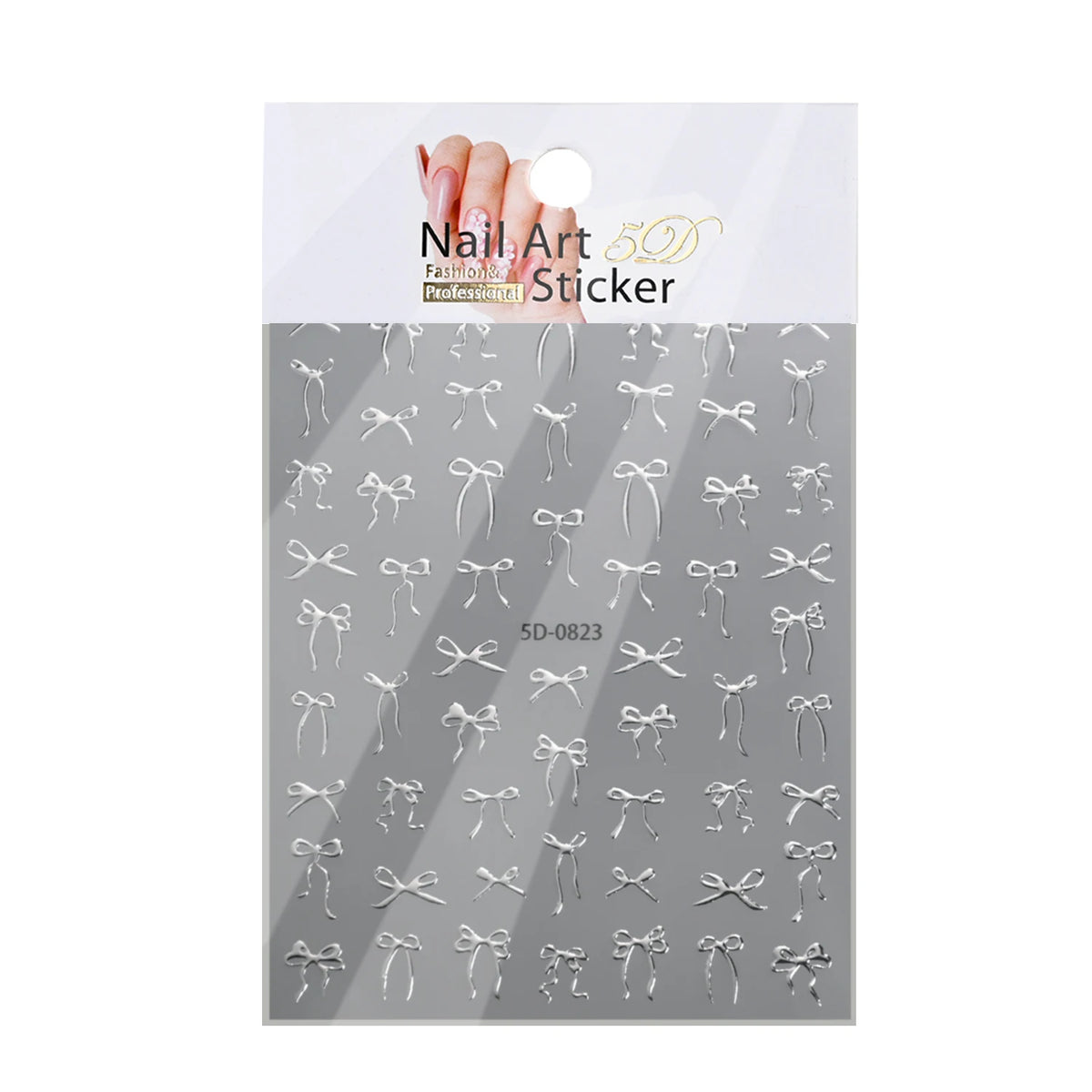 Silver Foil 3D Bow Nail Art Stickers – Ribbon Butterfly Decals