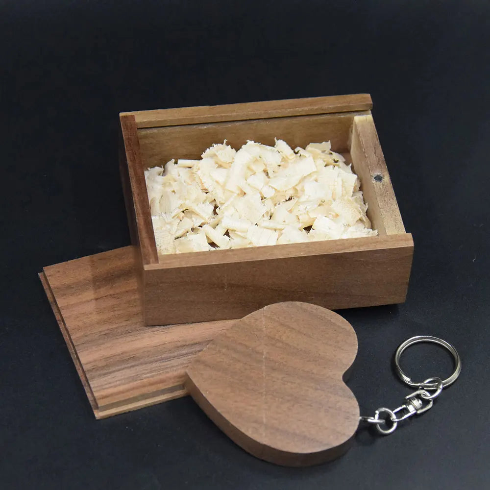 Walnut Wooden Heart USB Flash Drive 2.0 | Gift Box Included Wooden USB Flash Drive PRIMED