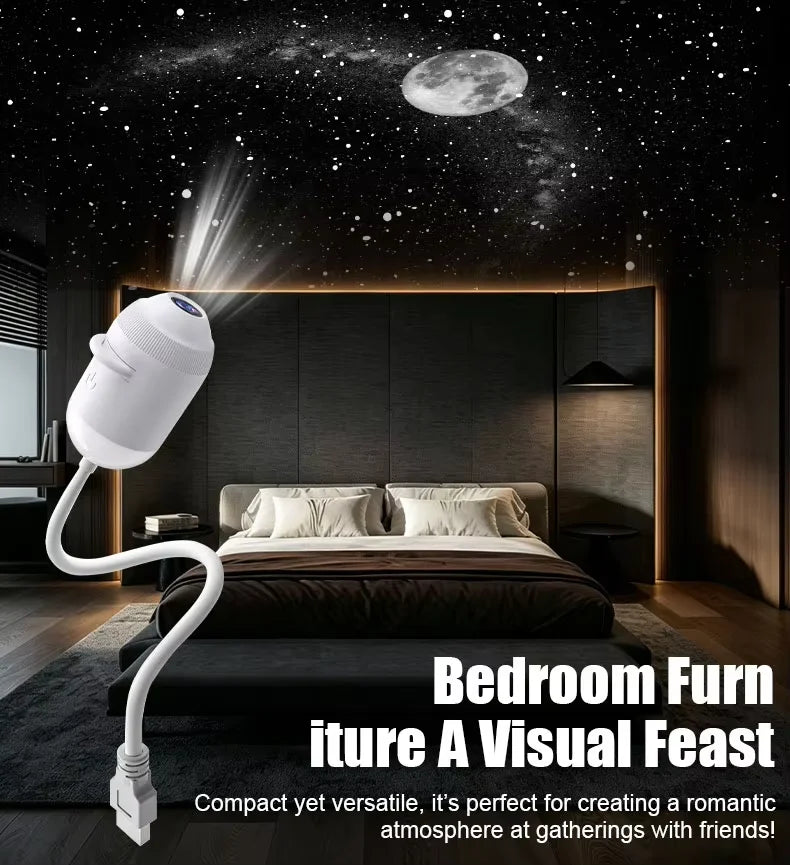 USB Galaxy Star Projector Night Light – 360° Gooseneck, 24 Films