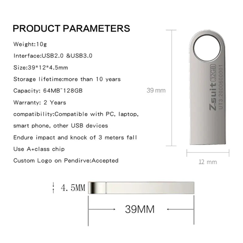10-Pack Metal USB 2.0 Flash Drives 4GB–128GB | Free Logo USB Flash Drive PRIMED