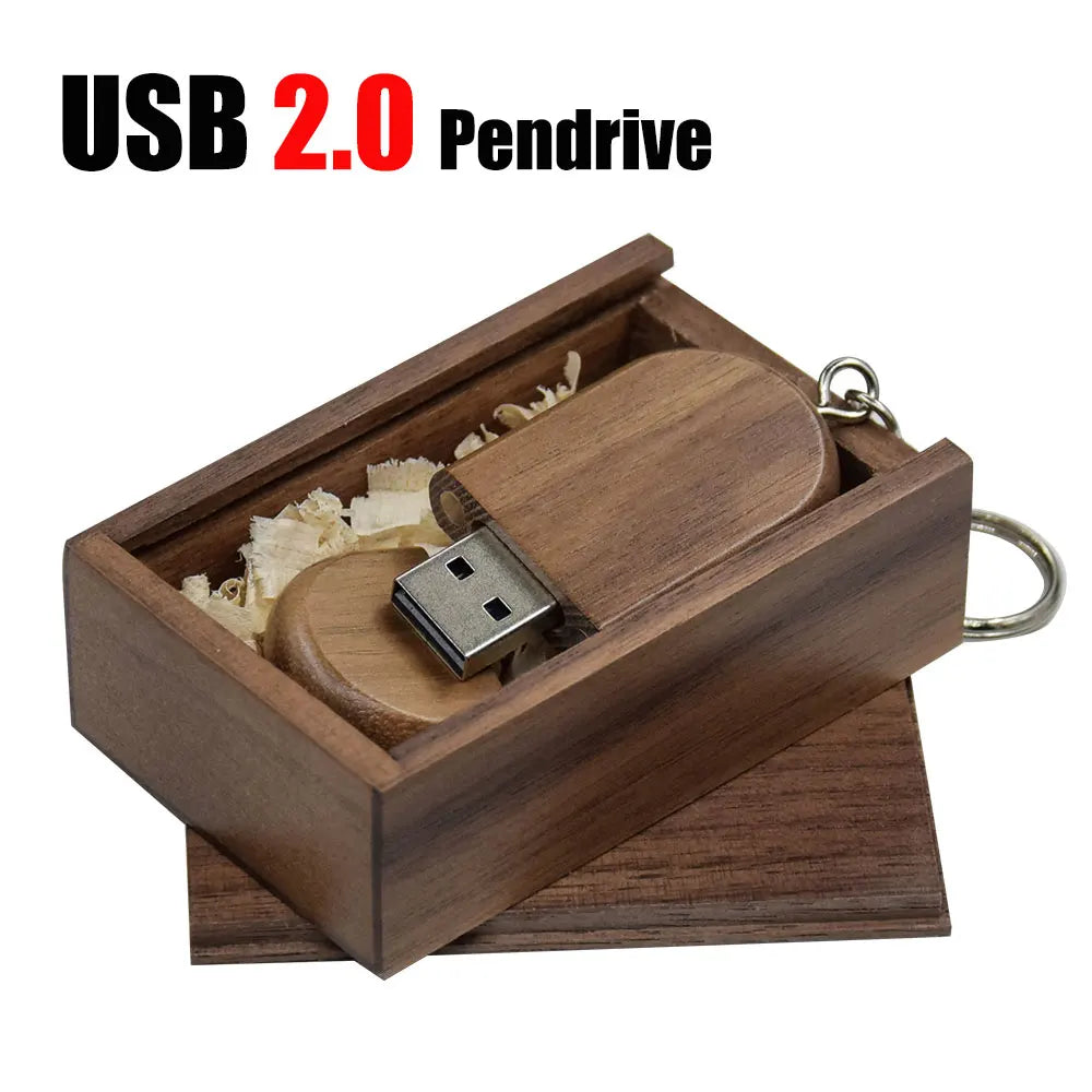 Wooden USB Flash Drive Custom Logo Key Chain | 4–32GB Gift Wooden USB Flash Drive PRIMED 4GB Walnut-BOX