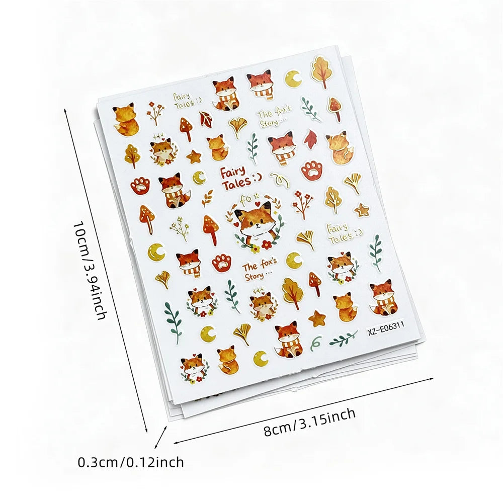 12-Pc Bronzing Autumn Nail Stickers – Pumpkin, Owl & Maple Leaf Nail Art Stickers PRIMED