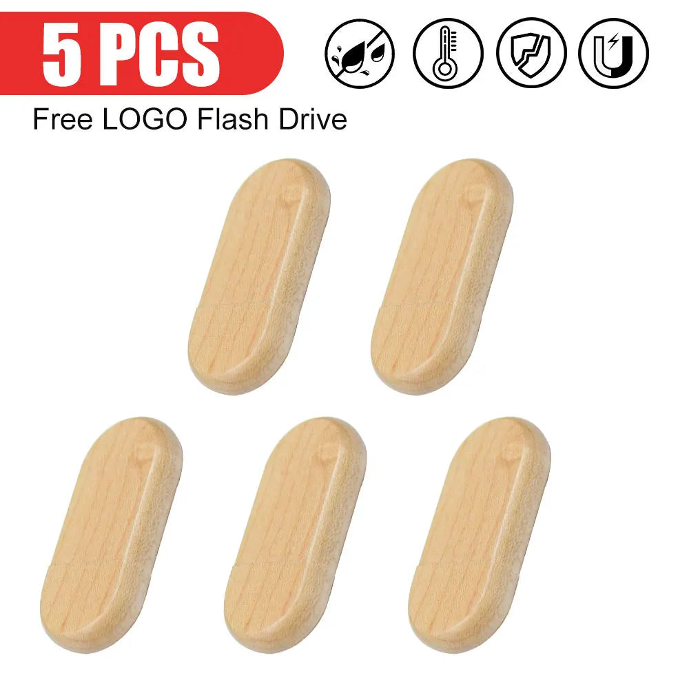 5-Pack Wooden USB Flash Drive 4GB–128GB | Free Custom Logo USB Flash Drive PRIMED 128 GB Maple