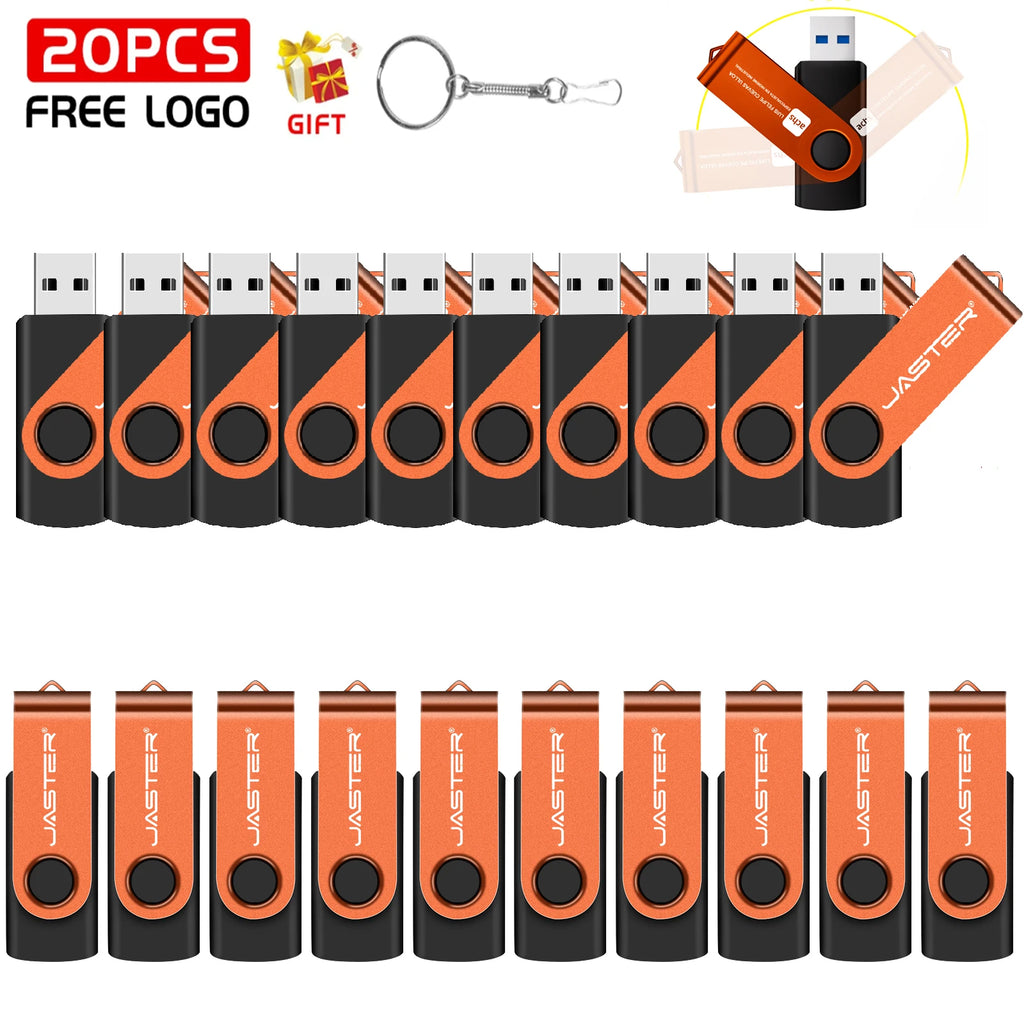 20-Pack Custom Logo Rotatable USB Flash Drives 16–128GB USB Flash Drive PRIMED