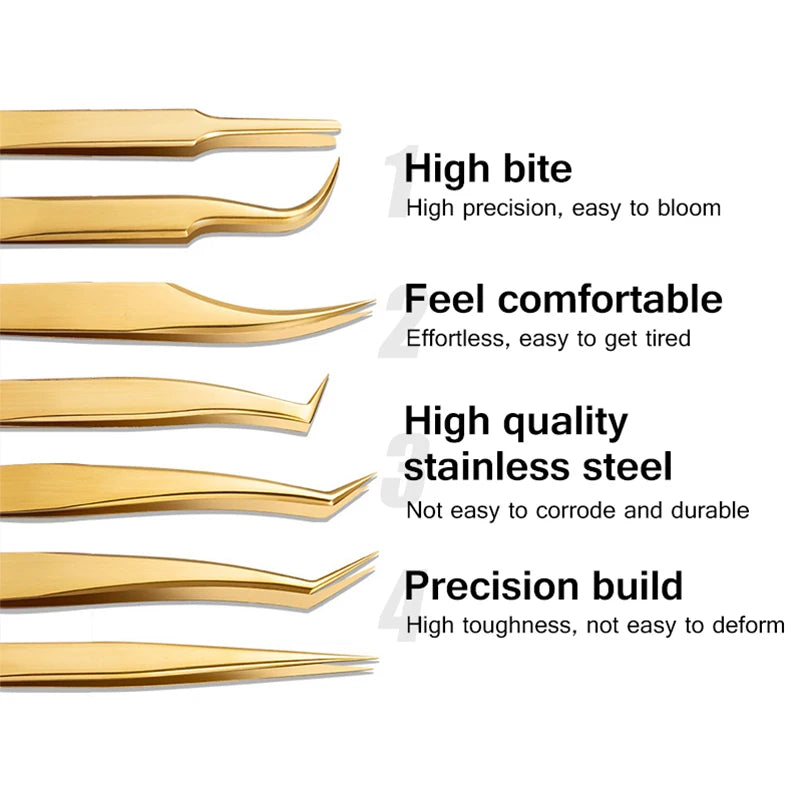 Professional Gold Eyelash Extension Tweezers | Stainless Steel Eyelash Extension Tweezers PRIMED
