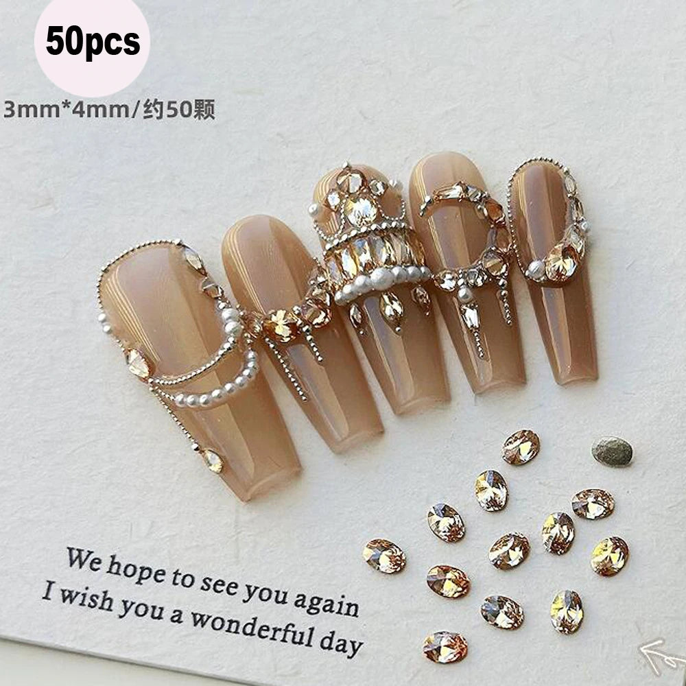 50Pcs Pink Zircon Nail Rhinestones Heart & Oval Manicure Charms Nail Art Rhinestones PRIMED ZD122-4