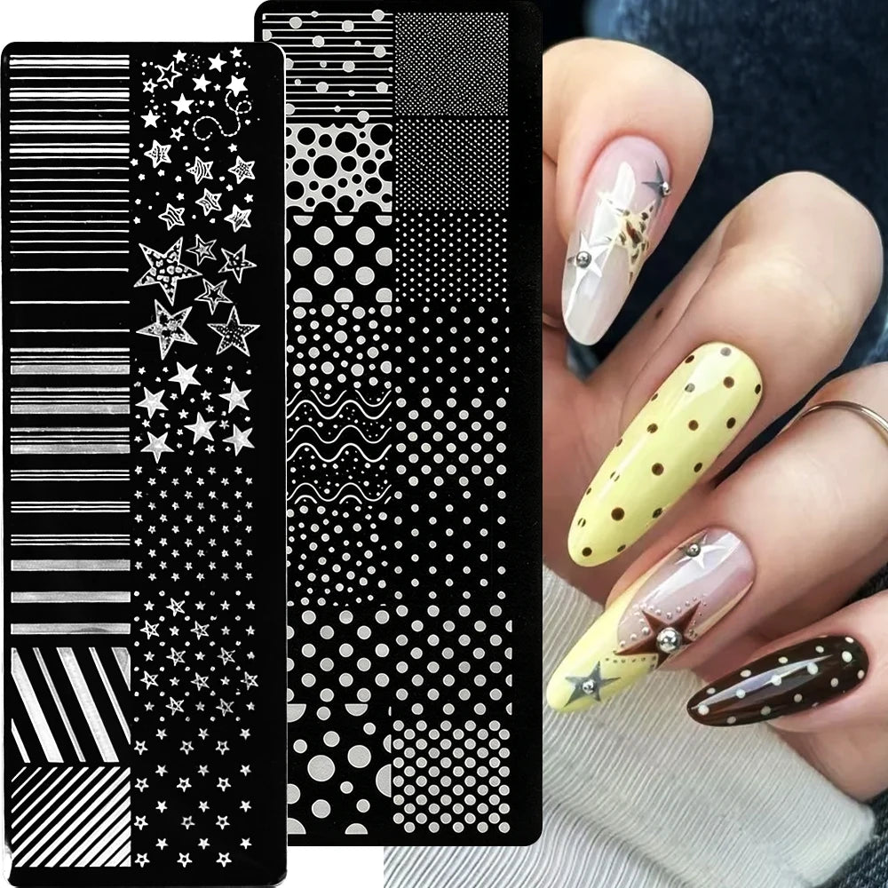 MAFANAILS Nail Stamping Plate – Waves, Stars & Stripes Nail Stamping Plate PRIMED