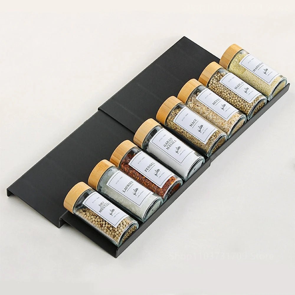 4-Layer Adjustable Spice Drawer Organizer – 16-Jar Rack Set Spice Drawer Organizer PRIMED