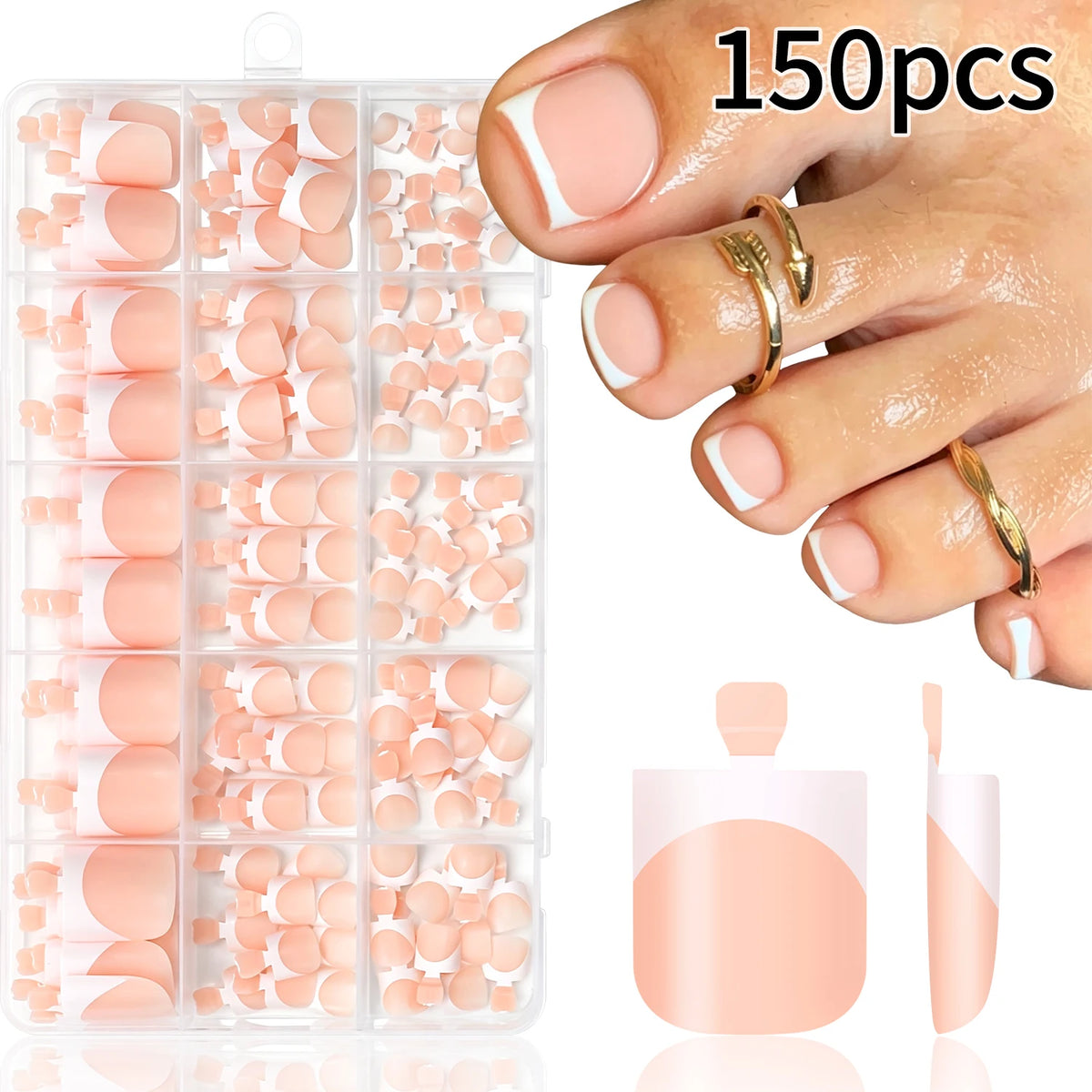 150Pcs Matte Nude Pink French Press-On Toenails Short Square
