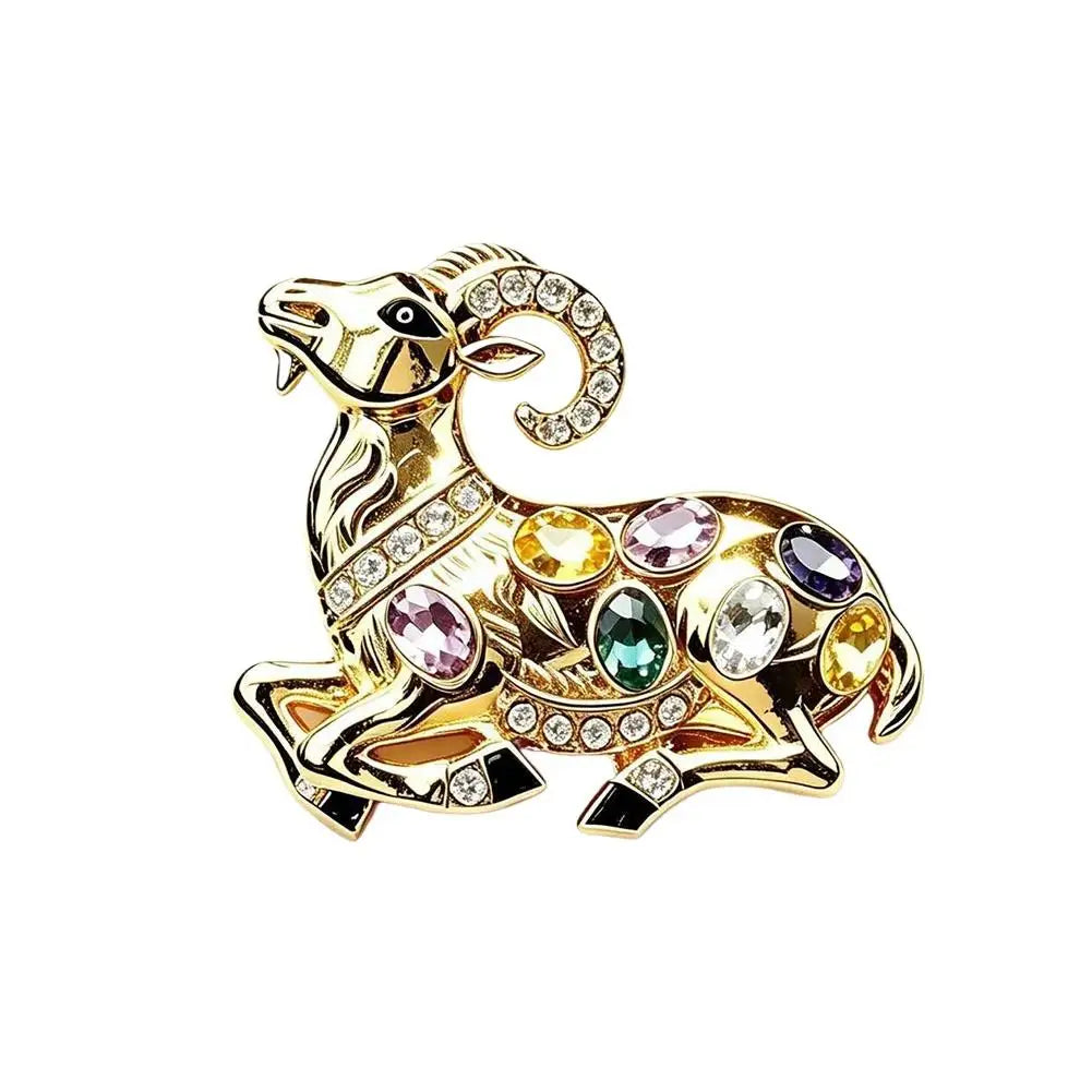 Vintage Sheep Brooch Multicolor Rhinestone Gold-Tone Lapel Pin