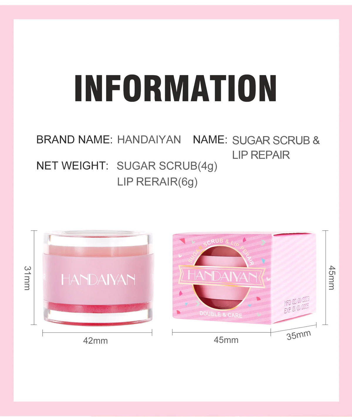 HANDAIYAN 2-in-1 Lip Scrub & Mask – Exfoliate & Hydrate Lips Lip Scrub & Mask PRIMED