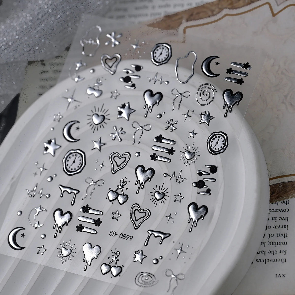 Punk Gothic 3D Nail Art Stickers – Silvery Embossed Decals