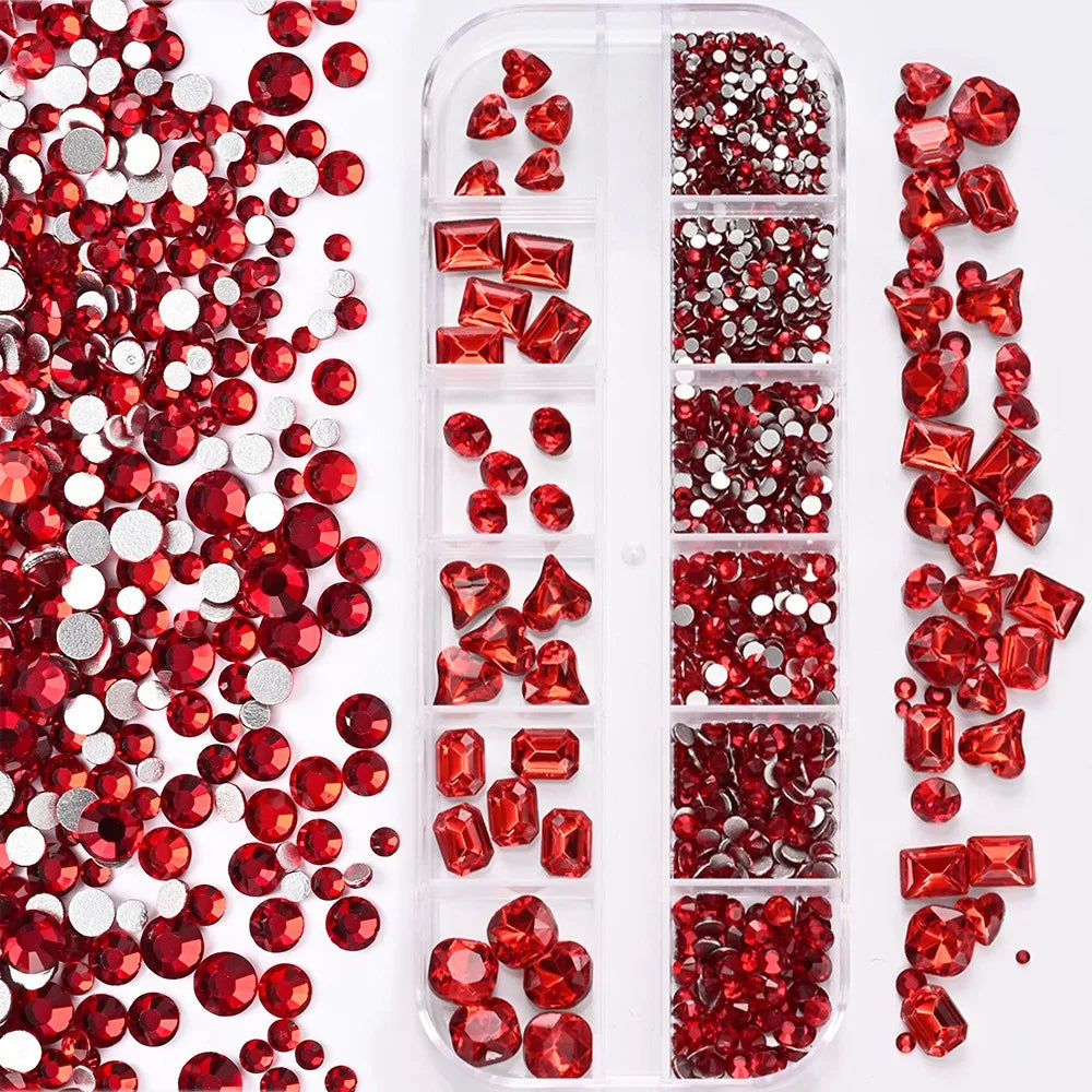 12-Grid 3D Nail Art Rhinestones – Mixed Glass Charms DIY Nail Art Rhinestones PRIMED 3